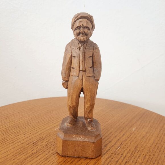 Vintage Paul Caron Wood Carving of Old Man Old Man Wooden Sculpture - Picture 1 of 10